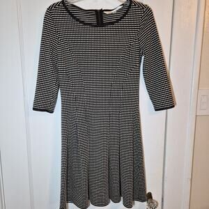 Max Studio Anthropologie XS Black White A Line Flare dress Career Casual 3/4 slv